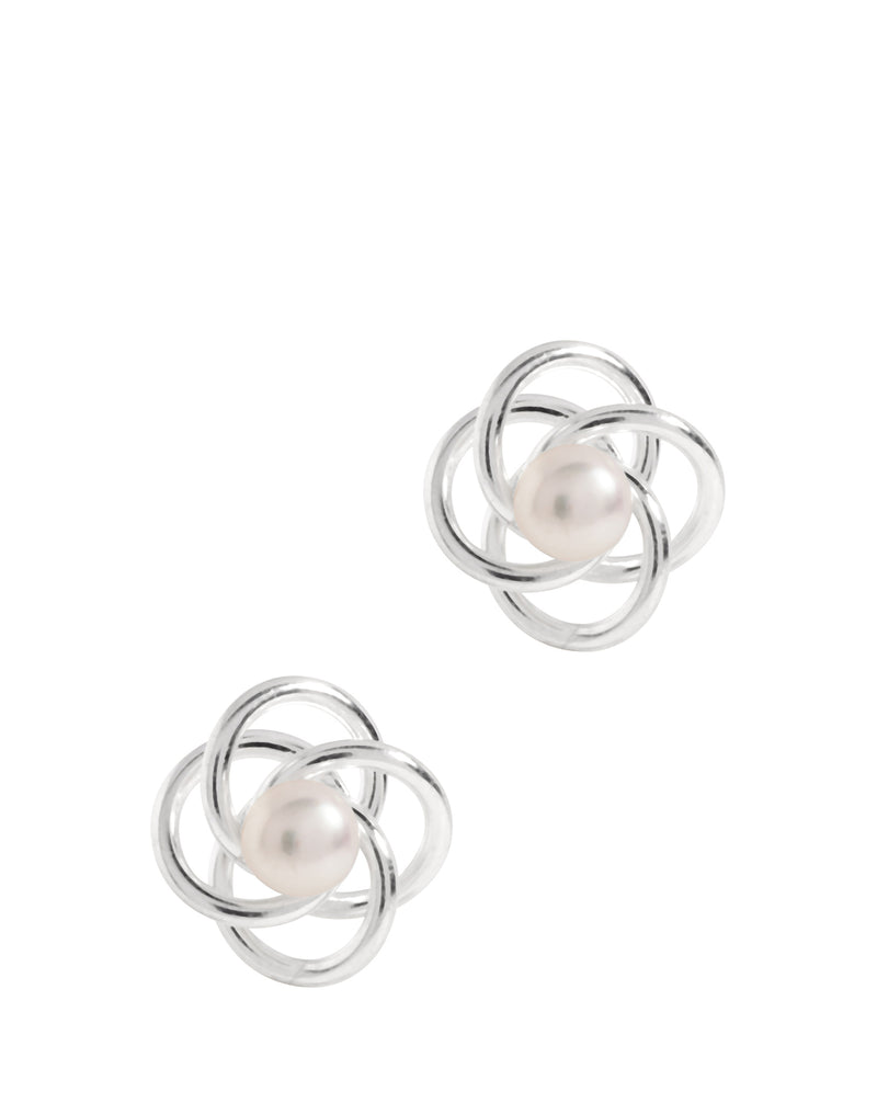 Gift Packaged 'Celaeno' Sterling Silver & Freshwater Pearl with Knot Stud Earrings