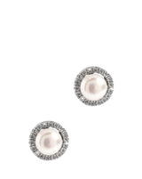 Gift Packaged 'Atropos' Sterling Silver with Rhodium Plated Cubic Zirconias and Freshwater Pearl Stud Earrings