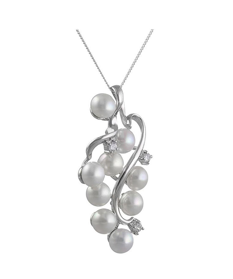 Gift Packaged 'Vinum' White River Pearl & Cubic Zirconia Silver Necklace